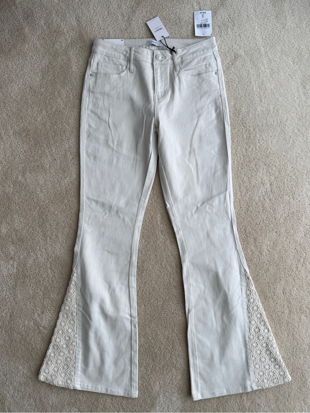Forever 21 Cream Lace-Inset Flared Jeans
